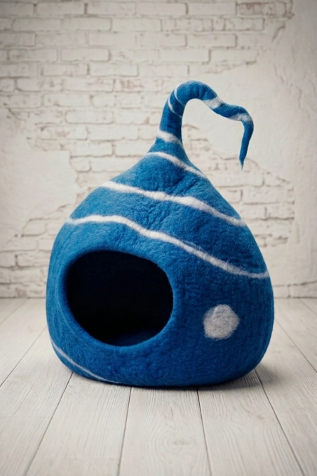 Nest Apex Deep Blue & Natural White Felt Cat Bed | Feraw
