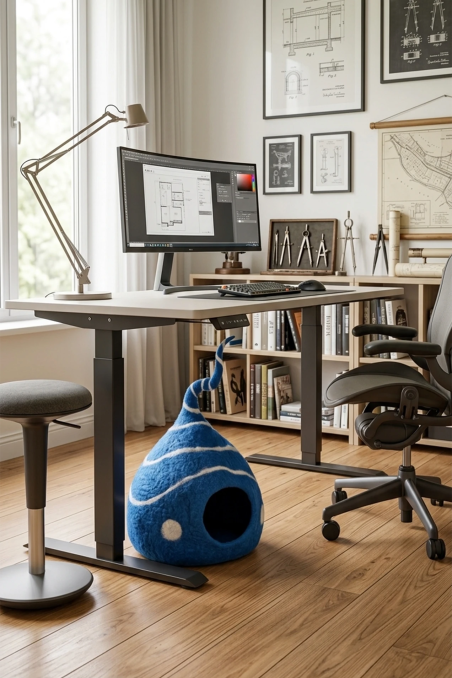 Nest Apex Deep Blue & Natural White Felt Cat Bed | Feraw