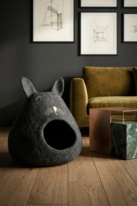 Nest Object Smoky Charcoal Grey Felt Cat Bed | Feraw