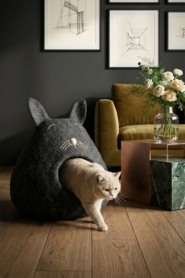 Nest Object Smoky Charcoal Grey Felt Cat Bed | Feraw