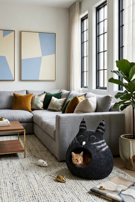 Nest Object Shadow Cat Graphite Felt Cat Bed | Feraw