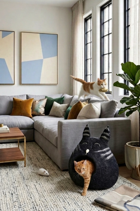 Nest Object Shadow Cat Graphite Felt Cat Bed | Feraw