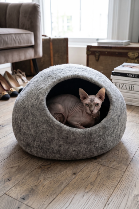Nest Sphere Stone Ash felt cat bed | Feraw