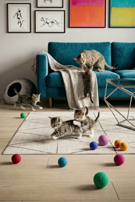Felt Balls for Cats Multicolor Set 4 pcs | Feraw Pets