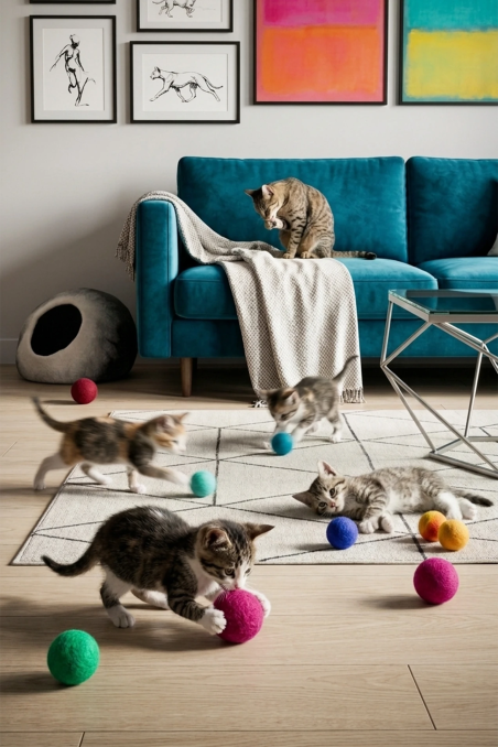 Kulki filcowe dla kota Multicolor Felt Balls Set 4 szt. | Feraw Pets