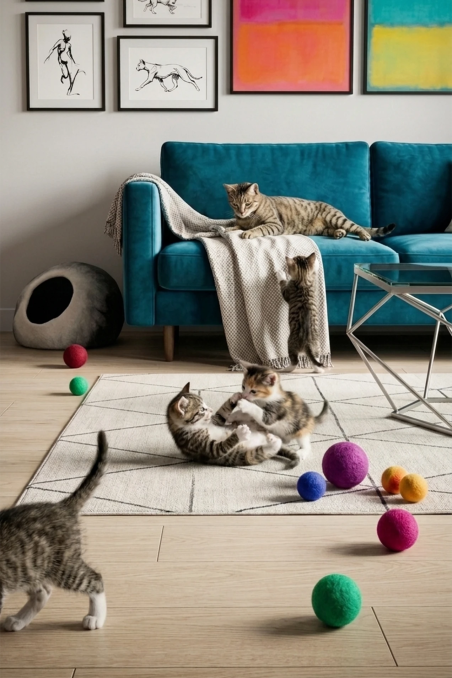 Kulki filcowe dla kota Multicolor Felt Balls Set 4 szt. | Feraw Pets
