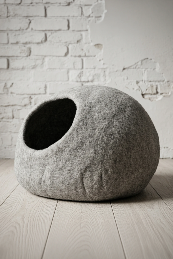 Nest Sphere Stone Ash felt cat bed | Feraw 2
