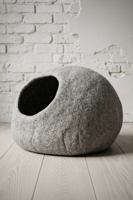 Nest Sphere Stone Ash felt cat bed | Feraw