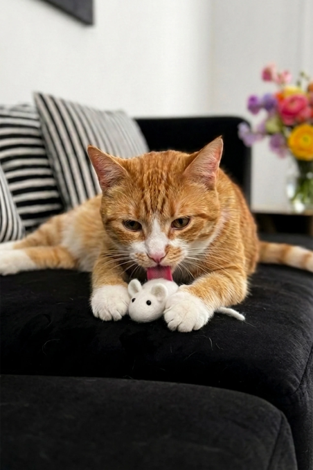 Cat Toy White Alabaster Mouse Merino Wool | Feraw Pets