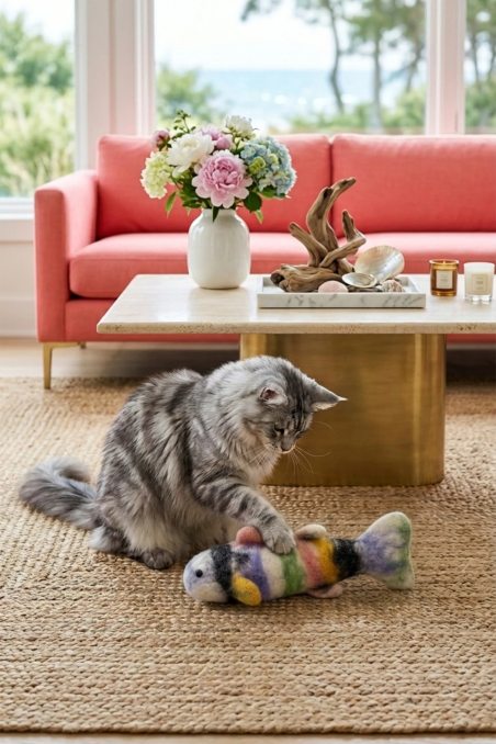 Cat Toy Multicolor Striped Fish Merino Wool | Feraw Pets
